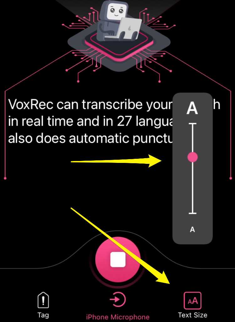 Changing font size - live transcription